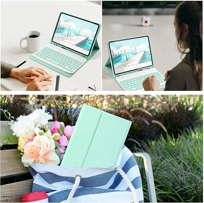 AnMengXinLing Keyboard Case for iPad mini 7th(A17 Pro) 2024/Mini 6th Generation with Mouse,Case for iPad mini7/mini6 with Detachable Wireless Keyboard Pencil Holder Slim Smart Cover, Teal