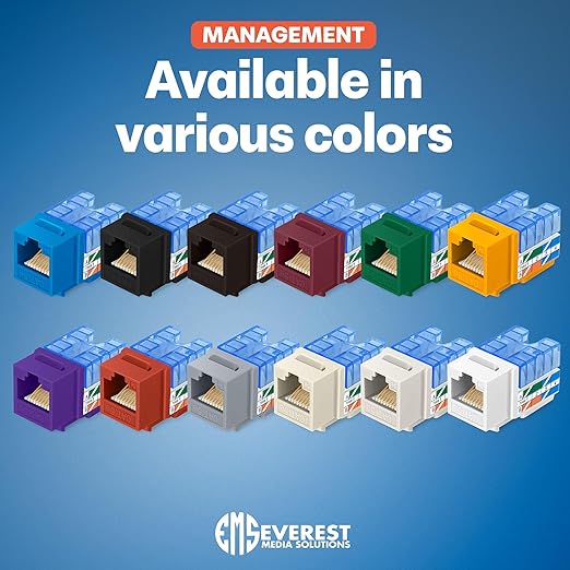 Everest 90° Angled RJ45 Cat5e Keystone Jacks 50-Pack in Red - Slim Profile Female RJ45 Connectors - Cat 5e Keystone Jack - Compatible with 90° Angled Speed Termination Tool - easyJACK (B094WB91H3)