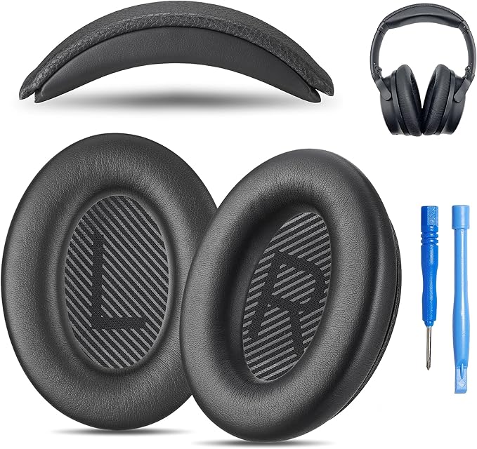 Replacement QC Ear Pad and Headband Pad Kit Cushion. Compatible with Bose QuietComfort (2023) QC45 QCSE QC35 II Wireless Noise Cancelling Headphones (Black) Easy DIY Fit
