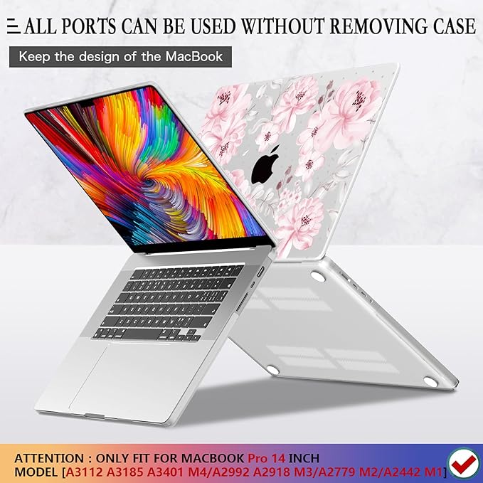 CISSOOK Compatible with MacBook Pro 14 inch 2024 2023 2022 2021 Release M4 M3 M2 M1 Chip A3112 A3185 A3401 A2918 A2992 A2779 A2442 Model, Hard Shell Case with Keyboard Cover&Screen Protector, Pink Bow