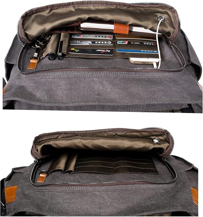 ESTARER 13-14 Inch Laptop Messenger Bag Water-Resistant Canvas Shoulder Bag for Business College, Grey