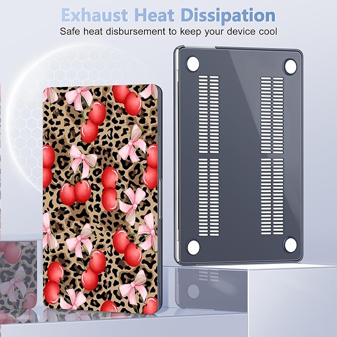Case for MacBook Air 15 Inch 2025 2024 2023 Release M4 A3241 M3 A3114 M2 A2941, Hard Shell with Screen Protector & Keyboard Cover, Compatible with Touch ID, Leopard Cherry