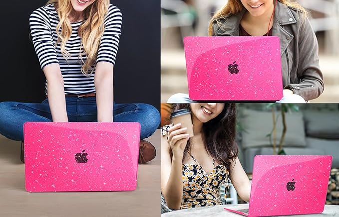 CISSOOK Compatible with MacBook Air 13.6 inch Case Glitter 2025 2024 2023 2022 A3240 M4 A3113 M3 A2681 M2 Chip, Sparkly Pink Bling Plastic Hard Shell Case for MacBook Air 13.6", Rose Pink Glitter