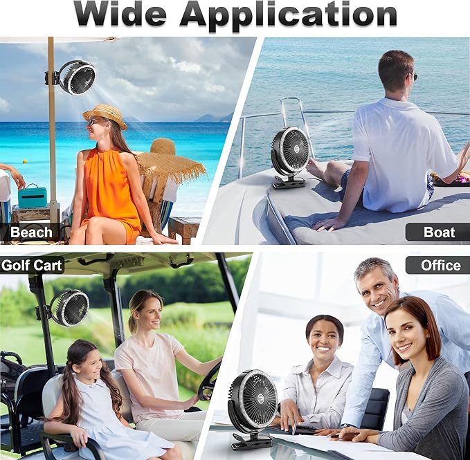 8-Inch Portable Camping Fan with Light, 10000mAh Rechargeable Battery Operated, 3 Speeds Cordless Clip on Table Fan with Hook & Light for Golf Cart Camping Tent Travel Jobsite Hurricane Power Outage