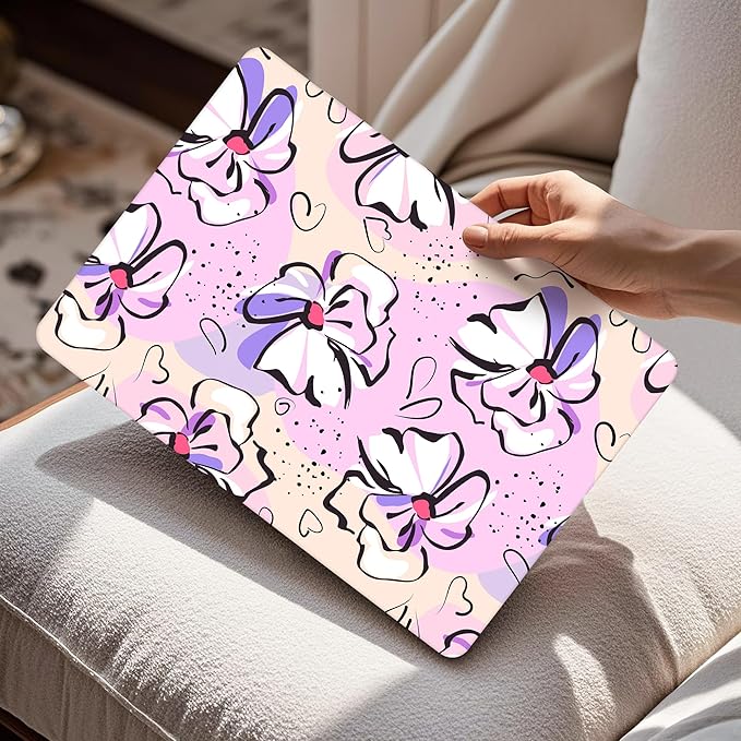 Mektron for 2025 MacBook Air 15 inch M4 Case A3241/ 2024 M3 A3114/ 2023 A2941 M2 Hard Printed Case with 15.3 Liquid Retina Display Touch ID, Plastic Hard Cover & Keyboard Skin- Pink Flowers