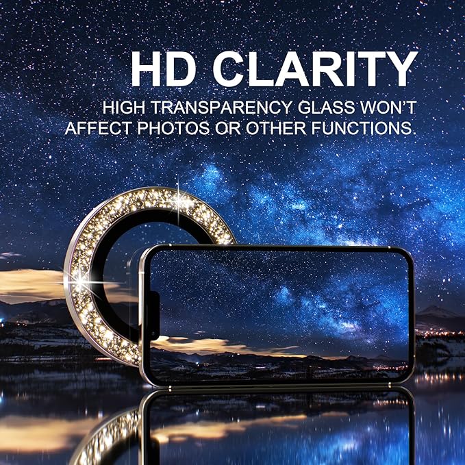 Choiche [3+1 for iPhone 13 Pro/iPhone 13 Pro Max Camera Lens Protector Bling, 9H Tempered Glass Camera Cover Screen Protector Metal Ring Decoration Accessories (Glitter-Gold)