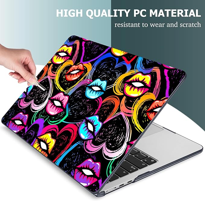Mektron for 2025 M4 MacBook Air 13.6 Inch A3240 Case Fits 2023 A2681 M2 2024 A3113 M3 Chip with Liquid Retina Display Touch ID, Printed Plastic Hard Shell Cover for MacBook Air 13.6", Colorful Lips
