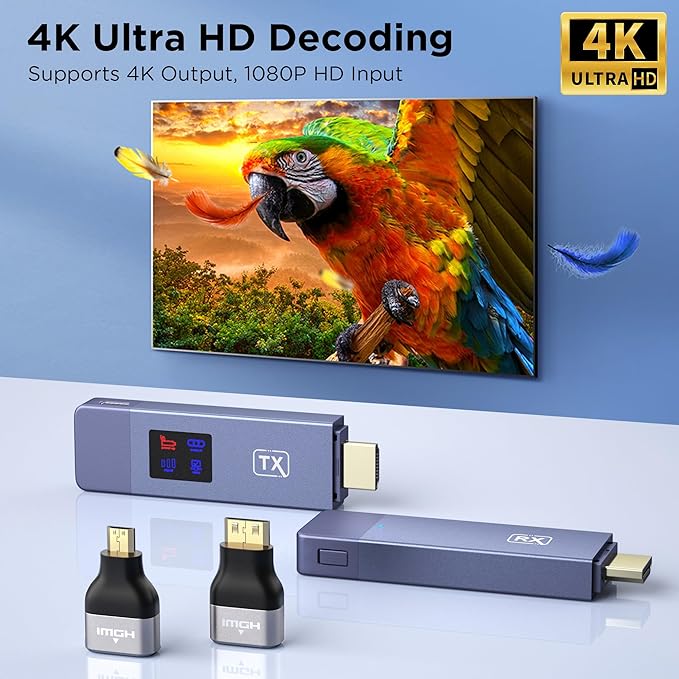 Wireless HDMI Transmitter and Receiver, Plug and Play Portable 2.4G/5G Wireless HDMI Extender Kit, 4K Decode 1080P HD Output for Video and Audio Streaming to Monitor from Laptop/PC/TV Box/Projector
