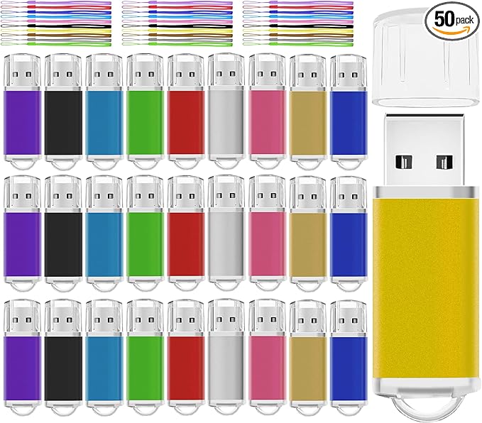 USB Thumb Drive 2GB Flash Drive 50 Pack, Nicepicten Fat Memorias USB 2.0 Flash Drive Bulk 2GB Jump Drives Multiapck Memory Stick with 50PCS Lanyards (Mixcolor 50 Pack, 2 GB)