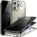 Privacy Magnetic Case for iPhone 16 with Metal Titanium Frame Privacy Screen Protector & Camera Lens Protector, Magnetic Adsorption Double Sided Tempered Glass Case Anti Peep Anti Spy Phone Cover