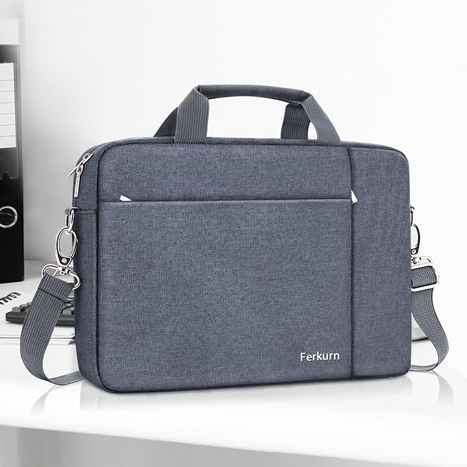 Ferkurn Laptop Bag Case for Women Men Computer Bag Compatible with HP Envy Pavilion Omen/LG Gram/MSI/Dell Inspiron XPS/Lenovo/Acer, Shoulder Strap Carrying Messenger Briefcase, Grey, 14 Inch