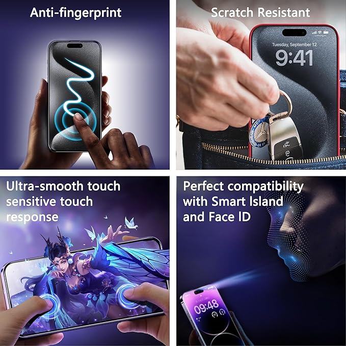 2 Pack Privacy Screen Protector for iPhone 16e/iPhone 14/iPhone 13 Pro/iPhone 13, 9H Tempered Glass, Full Coverage, Anti-Fingerprint, Auto Dust-Elimination, No Bubble, Easy Installation