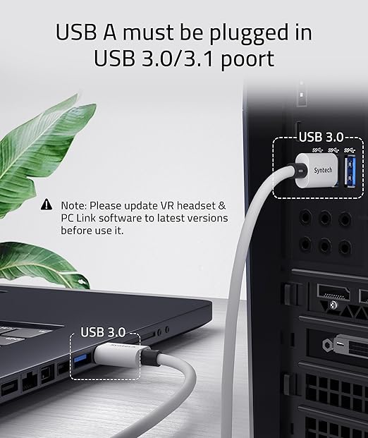 Syntech Link Cable 10 FT Compatible with Oculus/Meta Quest 3/Meta Quest 3S, Quest2/Pro/Pico 4/Ultra Accessories and PC/SteamVR, High Speed PC Data Transfer, USB 3.0 to USB C Cable for VR Headset