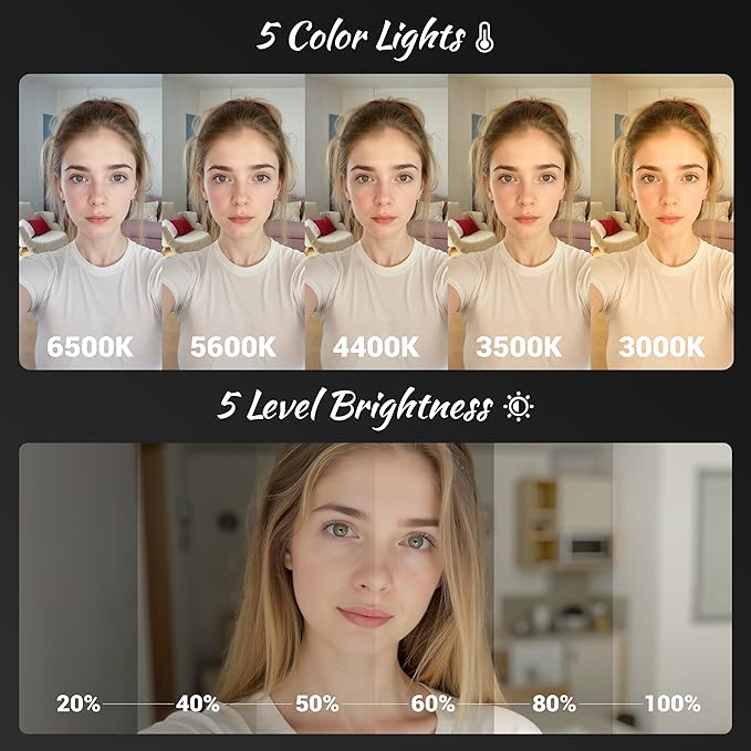 Magnetic Selfie Light for Phone: 5 Led Mode with Mirror Compatible for iPhone & Android - Rechargeable Portable Fill Light for Photography/Video Recording/Conference/Vlog/Makeup (Black)