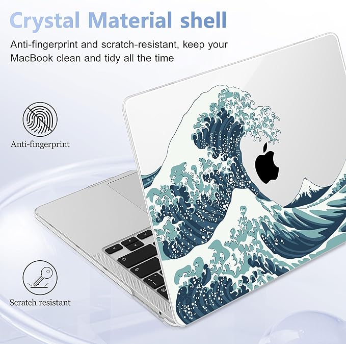 May Chen Compatible with MacBook Pro 13 inch Case 2022 2021 2020 Release Models A2338 M2 M1 A2251 A2289, Plastic Hard Shell Case for MacBook Pro 13 Inch with Touch Bar Fits Touch ID, Great Wave