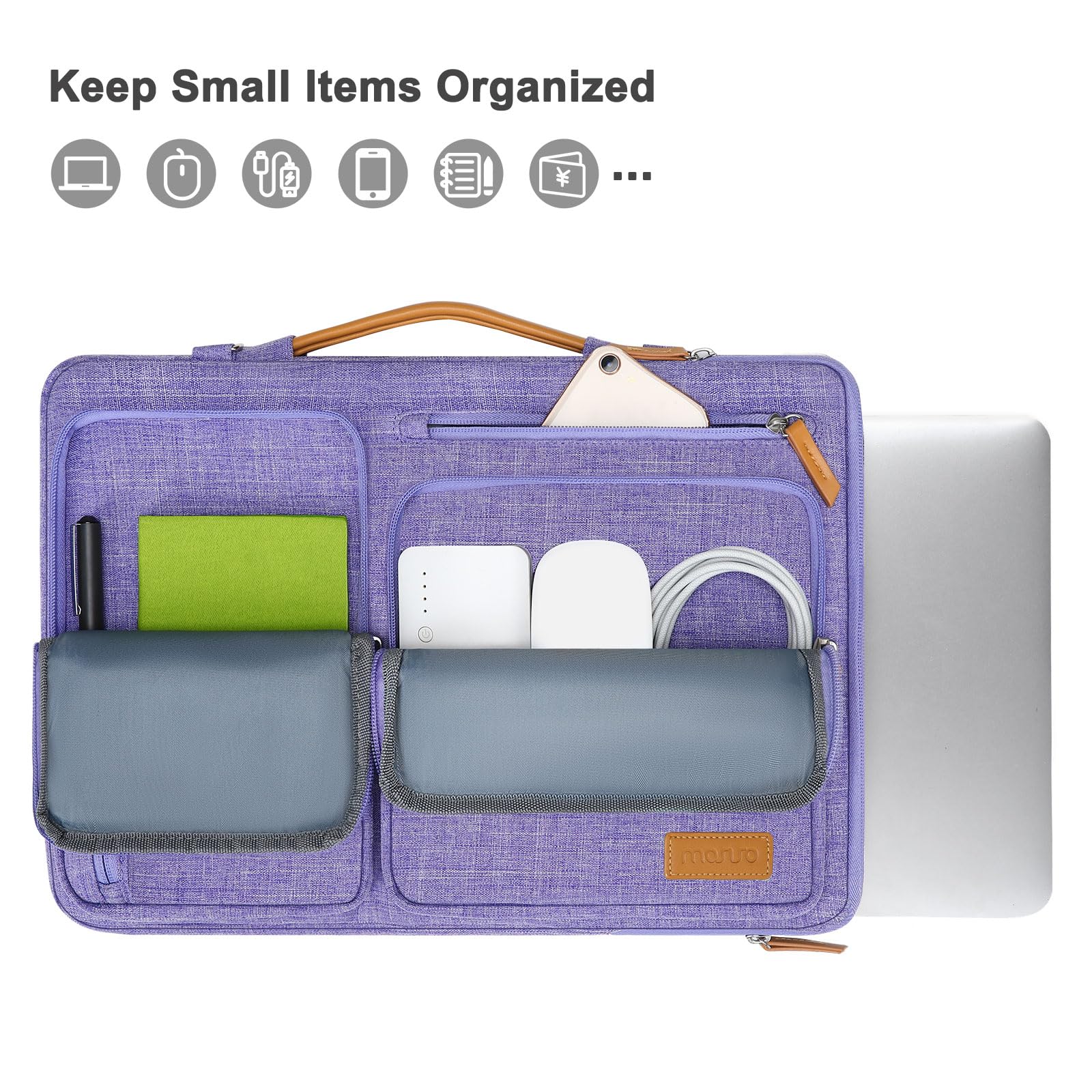 MOSISO 360 Protective Laptop Shoulder Bag,13-13.3 inch Computer Bag Compatible with MacBook Pro 14, HP, Dell, Lenovo, Asus Notebook,Side Open Messenger Bag with 4 Zipper Pockets&Handle, Purple