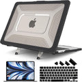Batianda Case for New MacBook Air 13.6 inch 2025 M4 Chip 2024 2022 Release A3240 A3113 A2681 Model,Honeycomb Heavy Duty Protective Hard Shell with TPU Bumper Fold Kickstand & Keyboard Cover, Black