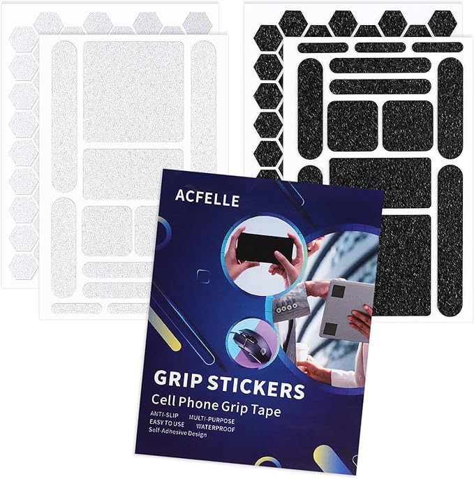 4Pack Phone Grip Tape, Finger Grip Stickers Decal Waterproof Pre-Cut Non Slip Kit Adhesive Traction for Cell Phone Cases, Handles, Tools (Clear&Black)
