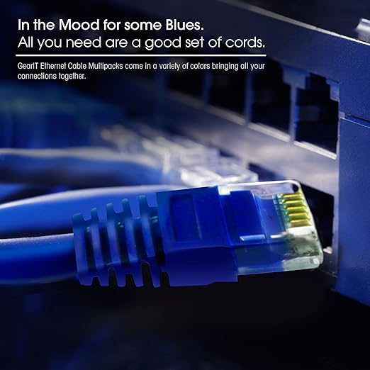 GearIT Cat 6 Ethernet Cable Pack - 50-Pack 1 ft Cat6 Ethernet Patch Cables | RJ45 Network Patch Cable, 10 Gbps Snagless Gold-Plated Connectors - Ethernet Cable Cat 6 for PC, TV, Router - Blue