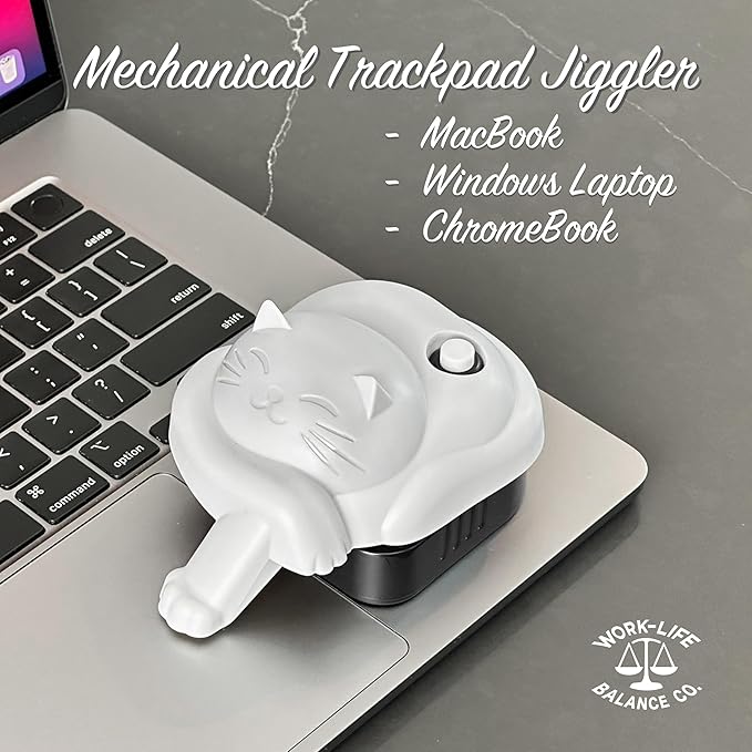 Laptop Trackpad Jiggler -AA Battery Lasts 6 Months -Undetectable -Cordless Mouse Jiggler -Does Not Work on DeII -Keeps Touchpad Active, Laptop Awake -Mechanical Mouse Mover -ON/Off Switch (Gray Cat)