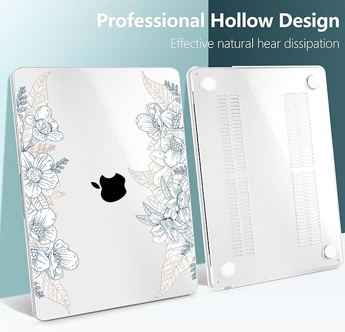 TWOLSKOO Compatible with M4 MacBook Air 13.6 inch Case 2025-2022 Release M4 A3240 M3 A3113 M2 A2681, Plastic Hard Shell & Keyboard Cover & Type C Adapter & Screen Protector, Engraved Sketch