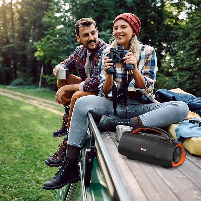 DOSS Extreme Boom Pro Loud Bluetooth Speaker with 100W Stereo Sound, Extra Bass, 20H Playtime, Party-Sync Led Lights, Built-in Power Bank, IPX6 Waterproof for Outdoor, Camping, Pool-Green