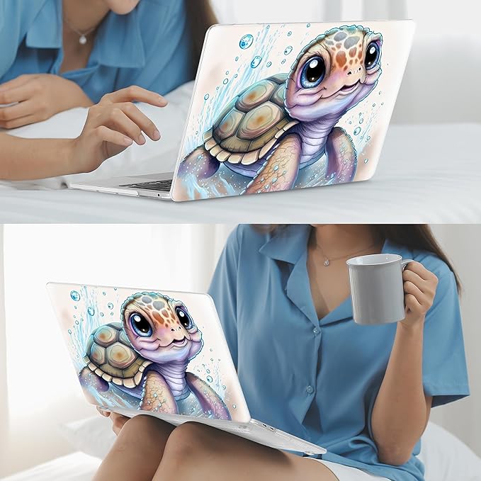 Mektron for MacBook Pro 13-inch Case 2022 2021 2020 Release A2338 M2 M1 A2289 A2251, Printed Plastic Hard Shell Cover for New MacBook Pro 13.3-inch Touch Bar Fits Touch ID，Cute Turtle