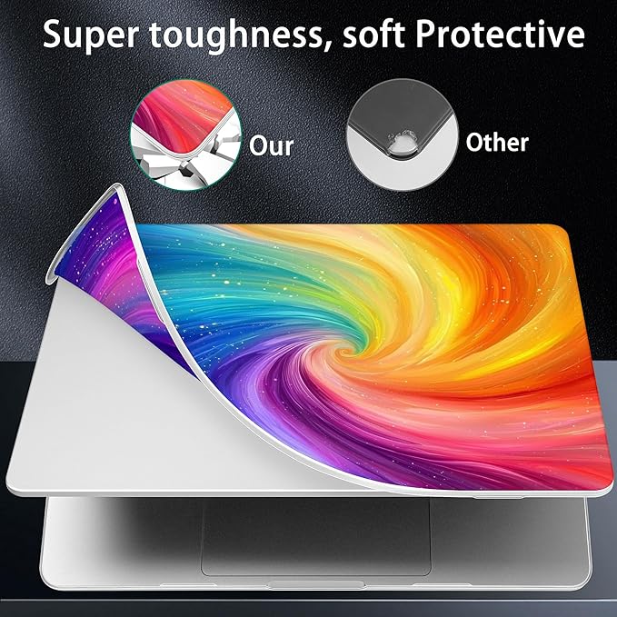 for MacBook Pro 16 inch Case 2021 2022 2023 2024 Release A3186 A3403 M4 A2991 M3 A2780 M2 A2485 M1 Pro/Max, Hard Shell Case with Screen Protector & Keyboard Cover, Swirling Rainbow