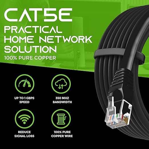GearIt 24-Pack, Cat5e Ethernet Patch Cable 5 Feet - Snagless RJ45 Computer LAN Network Cord, Black