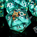 DND Dice Green Liquid Core Dice Set with Metal Box, Handmade Sharp Edge D and D Polyhedral Dice for use with RPG D&D Role Playing Game