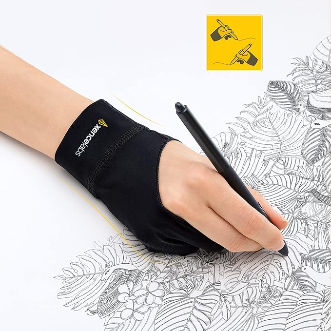 XENCELABS Drawing Glove, Breathable Artist Glove for Drawing Tablet, Two Fingers for Left Right Hand Black Size L