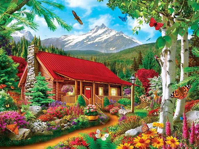 MasterPieces - 300 Piece Jigsaw Puzzle, Large EZ Grip Shapes, Mountain Hideaway, Fun for Adults, Seniors, Family, Kids, Non-Glare Finish, 18"x24"