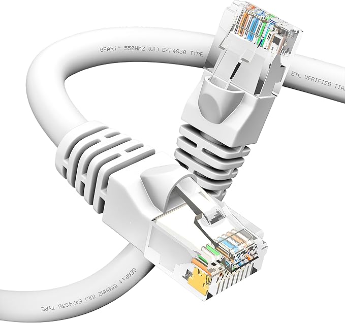 GEARit Cat 6 Ethernet Cable (1-Pack 50 Feet) Cat6 Network Patch, 10Gbps, RJ45, Snagless Cord, Gold-Plated Connectors, Internet for PC, TV, Tablet, Router, Printer, Servers, IT Data Center - White