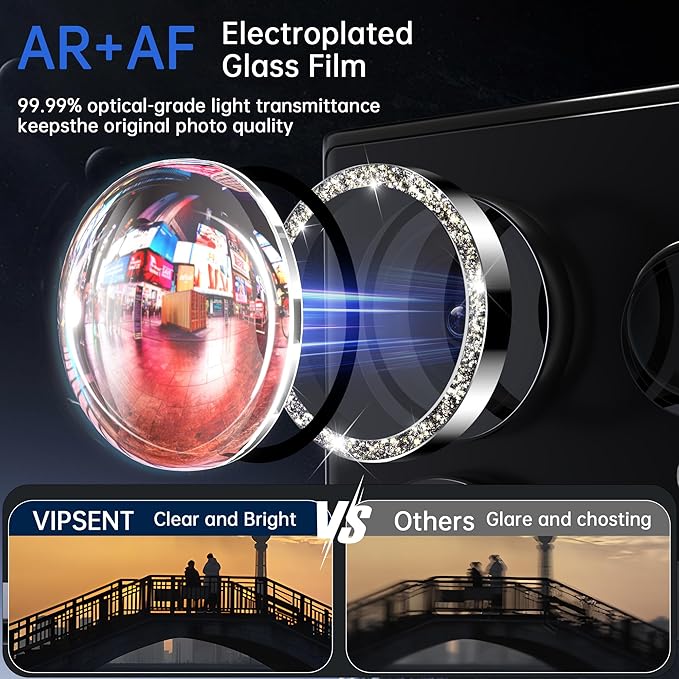 For Samsung Galaxy S25 Ultra Camera Lens Protector, Individual Lens Protector, Ultra HD 9H Tempered Glass Screen Protective Cover, Anti-scratch, Military Grade Drop Protection 2 Set. (Glitter Silver, S25 Ultra)