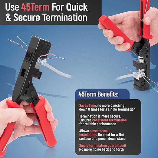 Everest 45° Angled RJ45 Cat6A Keystone Jacks 50-Pack in Black - Slim Profile Female RJ45 Connectors - Cat 6A Keystone Jack - Compatible with 45° Angled Speed Termination Tool - 45Term (B0BL3GS7ZY)