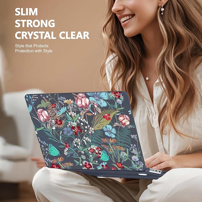 Case for MacBook Air 15 Inch 2025 2024 2023 Release M4 A3241 M3 A3114 M2 A2941, Hard Shell with Screen Protector & Keyboard Cover, Compatible with Touch ID, Flowers & Herbs