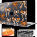 MEEgoodo for MacBook Air 13 inch Case 2021 2020 2019 2018 A2337 M1 A2179 A1932 with Touch ID, Plastic Hard Shell & Keyboard Cover Compatible with MacBook Air Case 13.3,Ribbon Bow with Leopard Skin