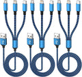 Multi Charging Cable(3Pack 4FT), 3 in 1 Charging Cable for Multiple Devices, USB-A Multi Charger Cord with Type-C, Micro USB and IP Port for iPhone 16/15/14/13/iPad/Android/Tablets and More
