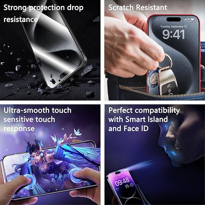 [2-Pack Ultra HD Clear Screen Protector for iPhone 15 Pro (6.1-Inch),9H Tempered Glass,Full Coverage,Anti-Fingerprint,Auto Dust Removal,Bubble-Free,Easy Installation