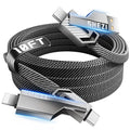 SHEZI [Upgraded 2.0] 4-in-1 Long USB C Cable 60W 10FT Fast Charging [480Mbps Data Transfer] Flat Braided Multi Charger Cord Wire Combo with L/USB C/A Port for iPhone/iPad & All Devices, Grey