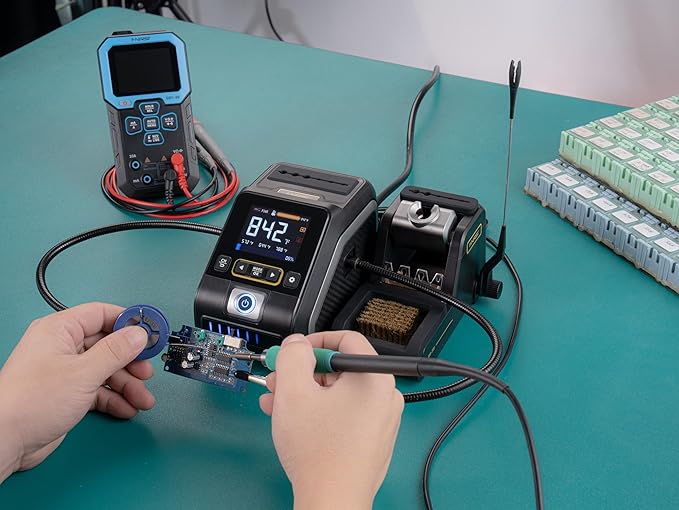 FNIRSI DWS-200 200W 245 Precision Digital Soldering Station Kit with 6 F245 Soldering Iron Tips and 2 Helping Hands, Temp Value & Curve Mode, 3 Temperature Storage, Full-Color Display