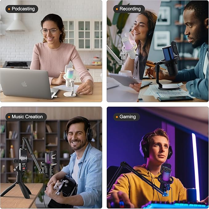 Comica EJoy Uni Pro Wireless USB Condenser Gaming for PC, PS4, PS5, USB C Phone and Mac, Boom Arm RGB Computer Mic for Twitch, Streaming, Podcasting, Noise Cancellation Mic with Mute, Gain, Monitoring