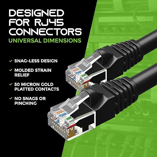 GEARIT 24-Pack, Cat5e Ethernet Patch Cable 1 Foot - Snagless RJ45 Computer LAN Network Cord, Black