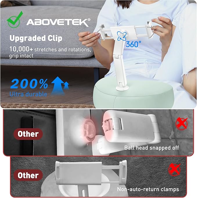 AboveTEK Tablet Pillow Stand for Bed, Hands-Free 360° Adjustable iPad Pillow Holder for Lap Reading w/Soft Bean Bag, Ideal Gift for Mom, Fits 4.7" to 12.9" Tablet, Phone, Kindle - Cyan