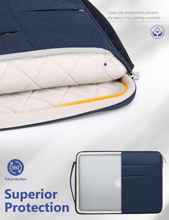 HYZUO 14-15 Inch Laptop Sleeve Bag for MacBook Air 15 M4 M3 M2, MacBook Pro 15, 15" Surface Laptop, XPS 14/15 Plus, Portable NoteBook Case for 14" HP Dell Lenovo ThinkPad Asus, Navy Blue