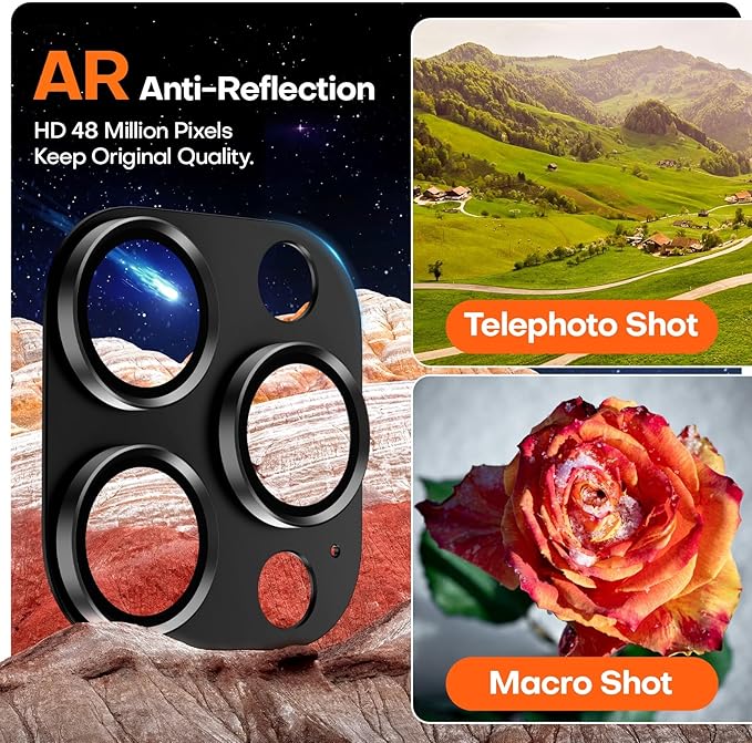 Camera Lens Protector for iPhone 16 Pro Max/16 Pro/iPhone 15 Pro Max/15 Pro/iPhone 14 Pro Max/14 Pro, Aluminum Alloy Sapphire Glass Camera Screen Cover, Case Friendly- Black Titanium