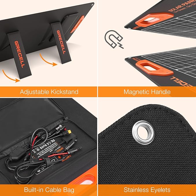 200W Portable Solar Panel for Power Station Generator, 12V/24V Flexible Foldable Solar Panel Kit Lightweight High-Efficiency Solar Charger Power Backup for Outdoor Van Camper Boat Caravan Off-Grid