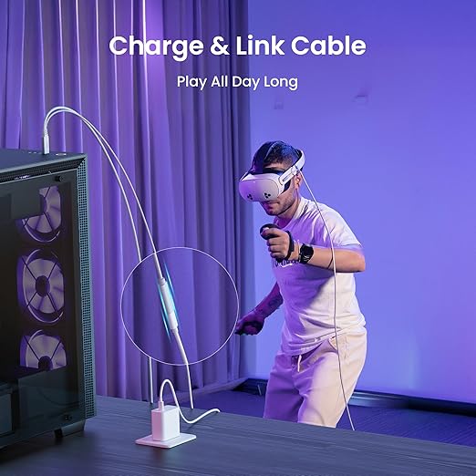 KIWI design Link Cable with Charging 16FT Compatible with Meta Quest 3S/3/2/Pro/Pico 4 Accessories and PC/SteamVR, USB 3.0 to USB C Link Cable with 5Gbps Super Speed for Extended Gameplay, White