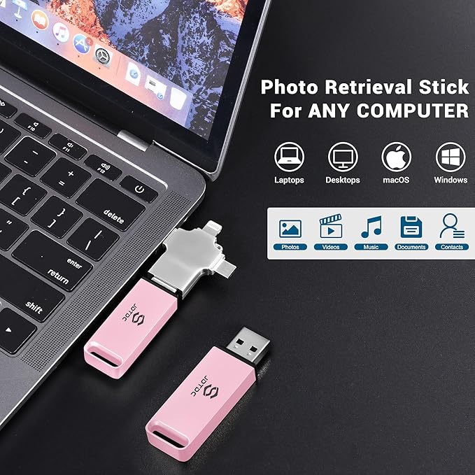 Multiport-Photo-Stick-USB-Flash-Drive 128GB | Truly Automatic Backup for iPhone iPad Android PC Mac | Offline Secure Photo Backup Storage Easy Photo Backup & Transfer Device Picture Saver MemoryStick