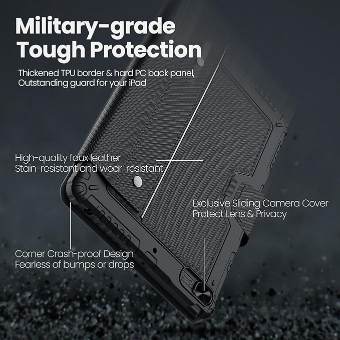 Nillkin iPad 9th Generation (10.2", 2021) Case with Detachable Keyboard, Magic Trackpad, Portrait/Landscape Modes, Rugged Keyboard Case with Camera Cover for iPad 8th/7th Gen, Black